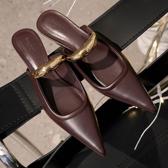 Brown Casual Women's Pointed Mule Pumps - Picture 4 of 7